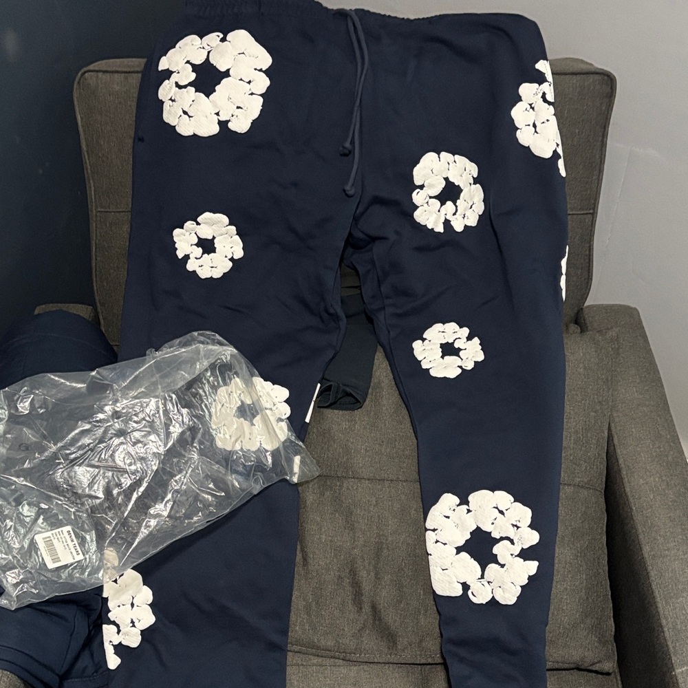 Denim tears Navy Joggers with White Floral Design